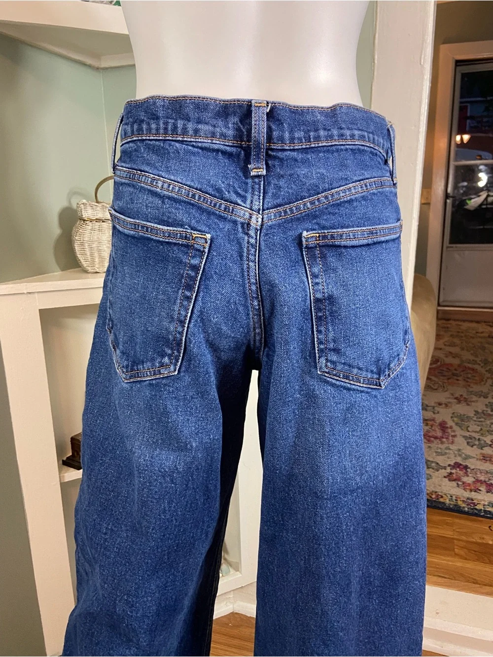 GAP High Rise Stride 2P Petite Wide Leg High Waist Rise Jeans Med-Dark Wash